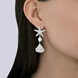Серьги подвесные 94-321-00025-1 серебро Ракушка_2